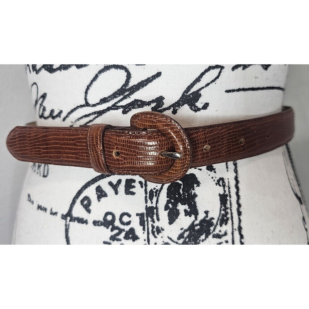Vtg Calvin Klein Lizard Leather Belt Women Size S Brown Hipster Textured USA